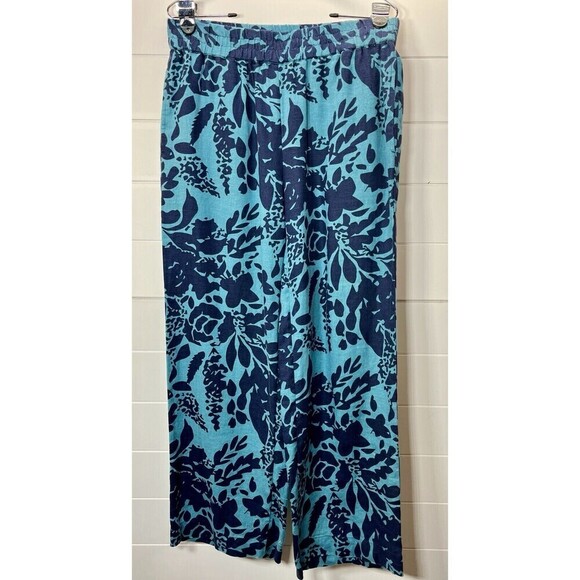 Soft Surroundings Lucca Wide Leg Linen Pants Women S Floral Blue Green NWOT - Picture 2 of 11